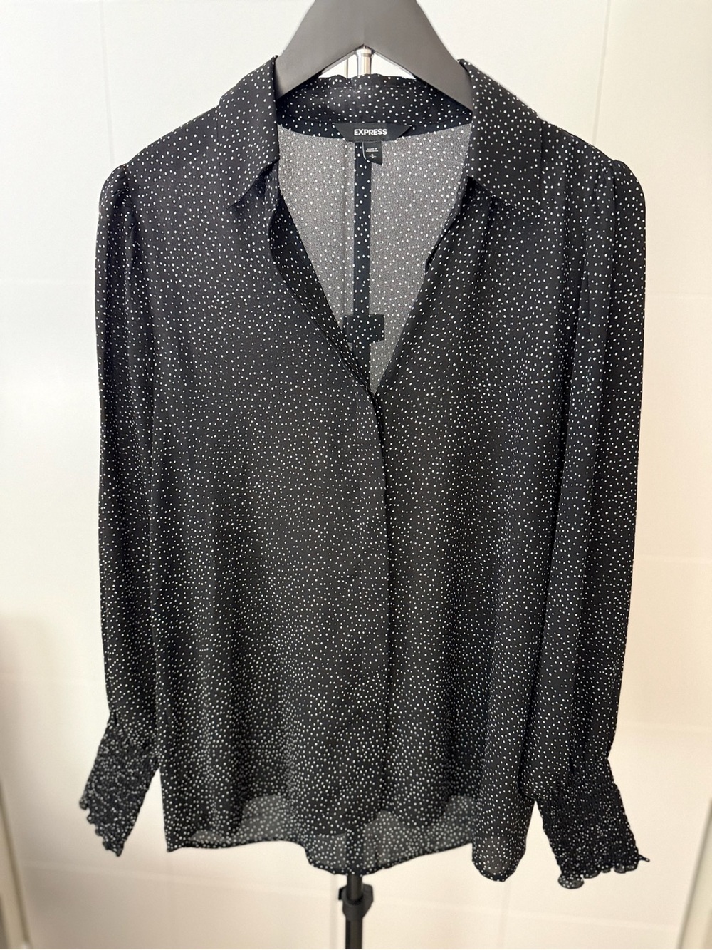 Express Black Polka Dot Button-Front Blouse